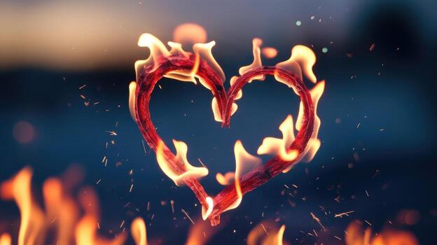 ardiente corazón forma hecho de partidos rodeado por chispas en un oscuro antecedentes foto