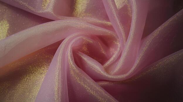 Pink and Gold Shimmery Fabric Folded Into a Swirl Pattern Background photo