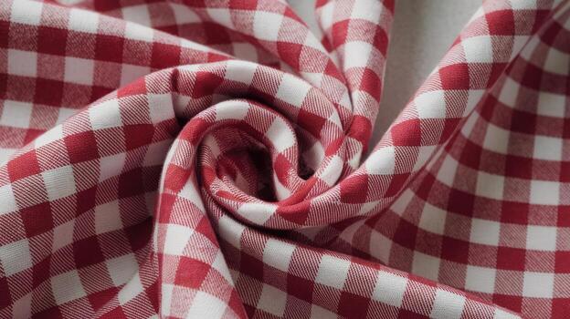 Red and White Gingham Patterned Fabric is Draped in Soft, Flowing Curves photo