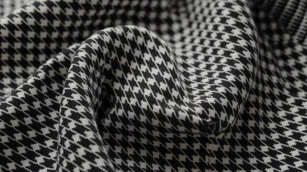 Close up of Black and White Houndstooth Patterned Fabric With Folds photo