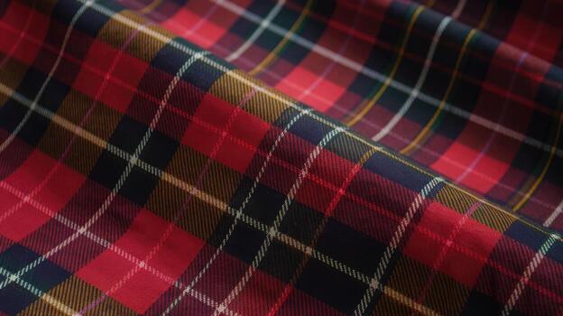 Colorful Tartan Textile With Red, Navy, and Gold Pattern Design photo