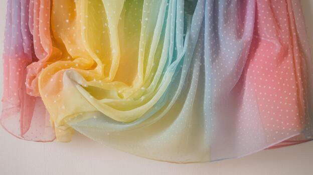 Rainbow Fabric With Polka Dots Cascades in Folds Against White Background photo