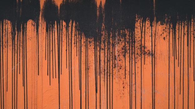 negro pintar gotea abajo un naranja muro, creando un resumen modelo foto