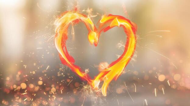 Fiery Heart Outline Surrounded by Sparks Glowing in Warm Light photo