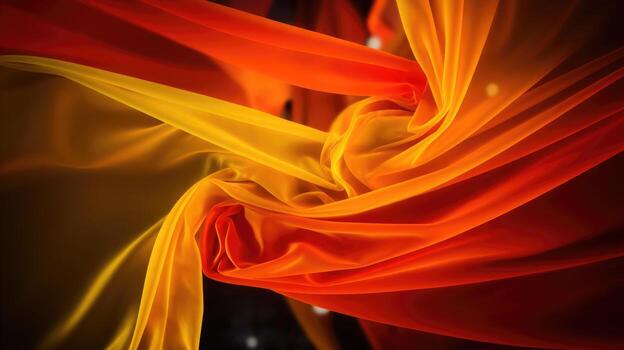 Abstract Flowing Fabric in Orange and Yellow Creates Soft Curves and Smooth Textures photo