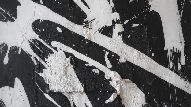 Black Wall With White Paint Splashes Creating Abstract Patterns and Textures photo