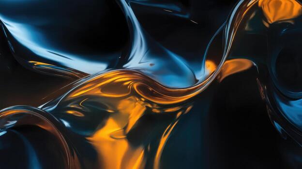 Abstract Fluid Surface Shows Blue and Gold Highlights, Reflecting and Curving photo