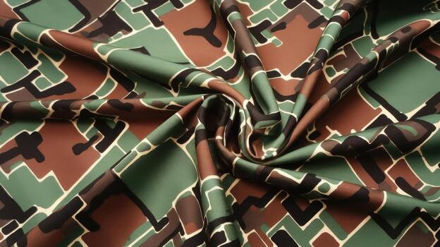Camouflage Fabric in Green, Brown, and Black Forming an Abstract Pattern photo