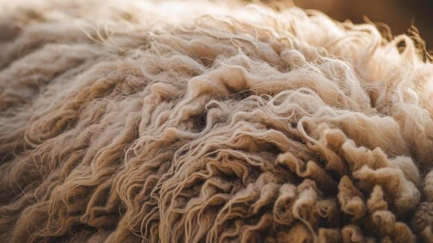 Close up Detail of the Textured Fleece of a White Sheep in a Field photo