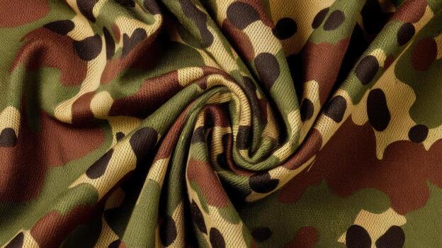 Folded Camouflage Fabric Showing Green, Brown, and Black Colors in a Pattern photo