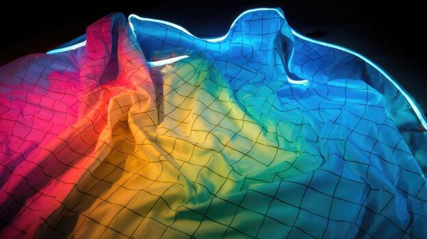 Colorful Fabric With Neon Lights Forming Interesting Abstract Art photo