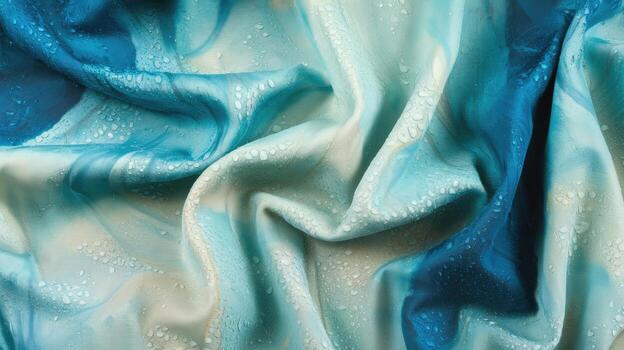 Wet Draped Silk Fabric With Blue and White Marble Pattern photo