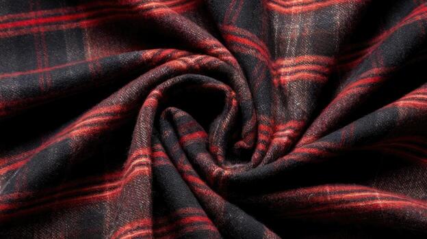 Close up of Red and Black Tartan Fabric With Folded Detail photo