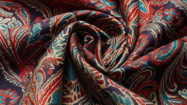 Close up of Paisley Patterned Silk Cloth in Swirling Patterns photo