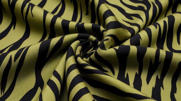 Close up of Green Fabric With Black Tiger Stripes Design in a Swirl photo