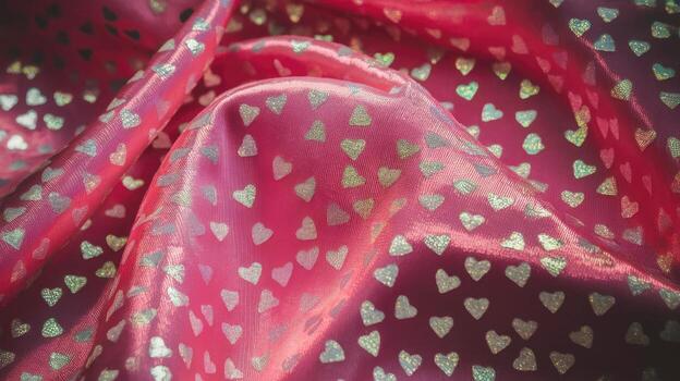 Pink Shimmering Fabric Shows Many Silver Hearts in a Folded Pattern During the Daytime photo