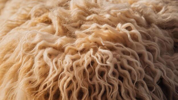 Close up of Thick Sheep Wool With Curly Texture in Natural Light photo