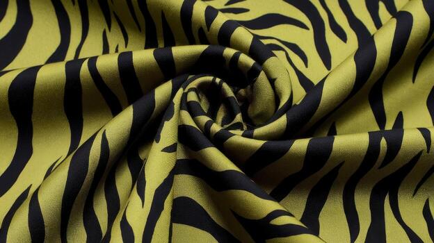 Yellow Material With Tiger Stripes Pattern Gathered Into a Swirl photo