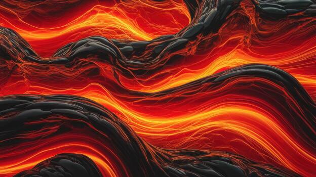 Molten Lava Flowing With Black Rocks Creating an Abstract Landscape Effect photo