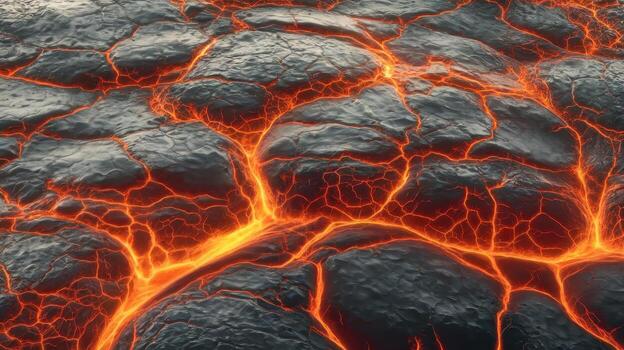 Flowing Lava Breaks Through the Dark Cooled Rock Surface photo
