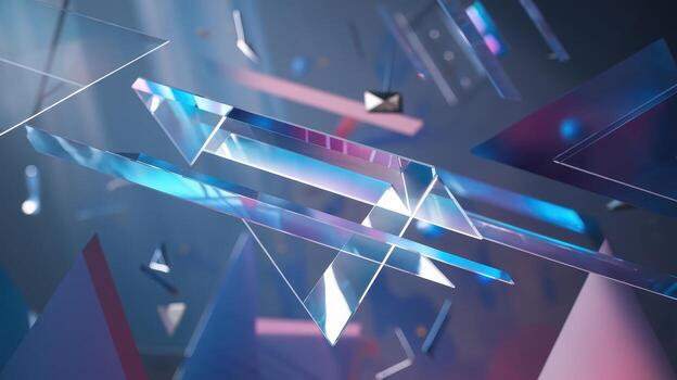 Abstract Arrangement of Geometric Figures With Prism Light Reflections photo