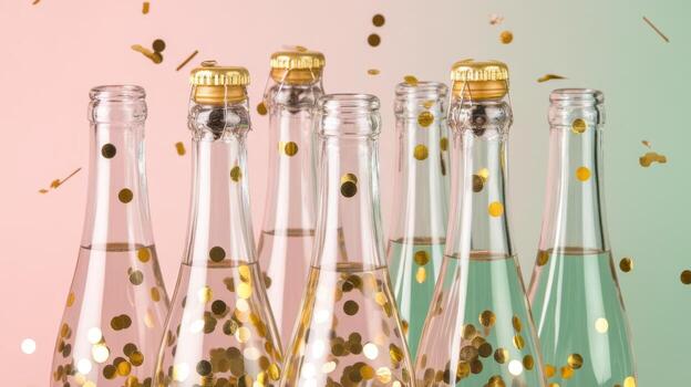 Celebration With Sparkling Cider Bottles and Golden Confetti Shower photo