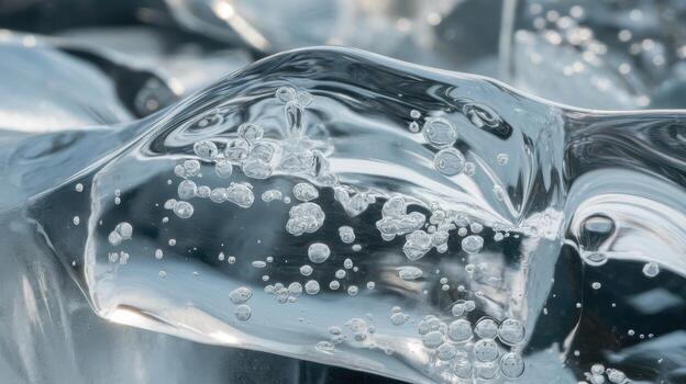 Close up of Frozen Glacial Ice in Iceland With Trapped Air Bubbles photo