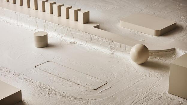 Beige Minimalist Architectural Model Shows Abstract Forms at Daytime photo