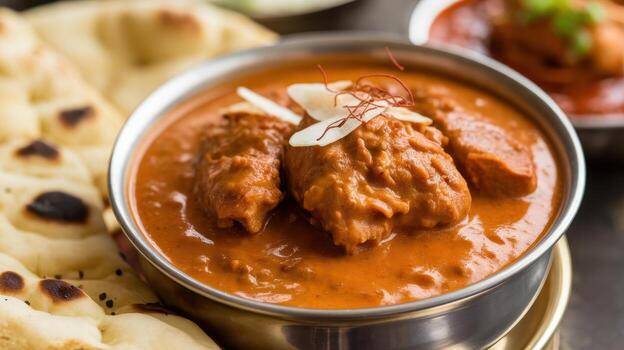 Delicious Butter Chicken With Naan Bread Served in a Bowl photo