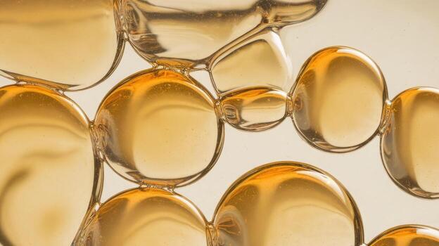 Golden Liquid Forms Round Bubbles Against a Light Background, Showing Surface Tension photo