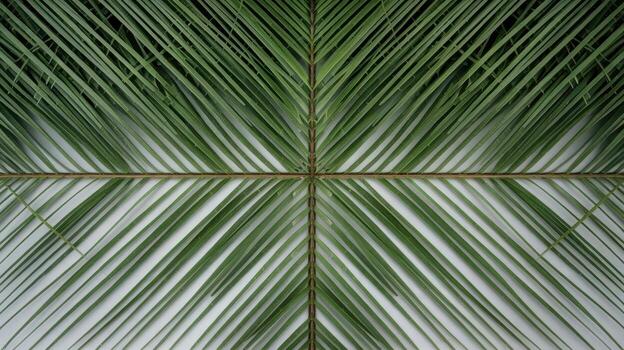 Close up of Palm Leaf Showing Symmetric Pattern Against White Background photo