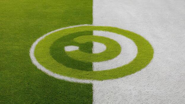 Dual Textured Artificial Turf With Green and White Colors Creating Circular Design photo