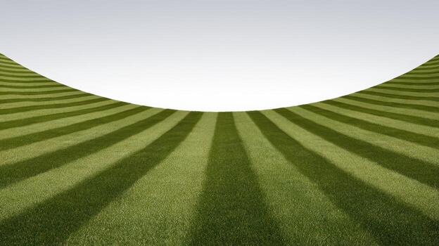 Freshly Mowed Green Lawn With Stripe Patterns Curving Upward Against White photo