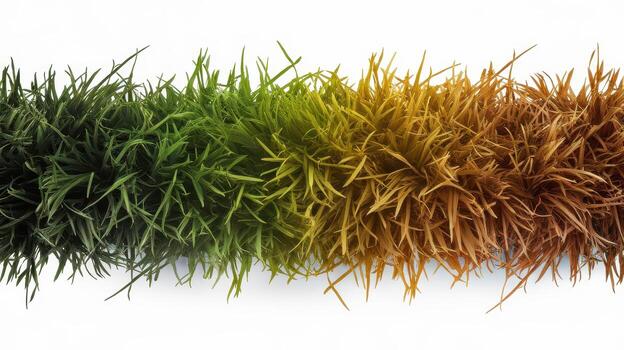 Color Gradient Showing Transition of Green Grass to Dry Grass on White photo