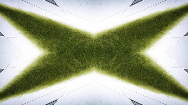 Green Grass Installation on Building Facade Creates Geometric Pattern photo