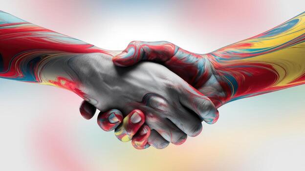 Abstract Partnership Handshake With Colorful Paint Design photo