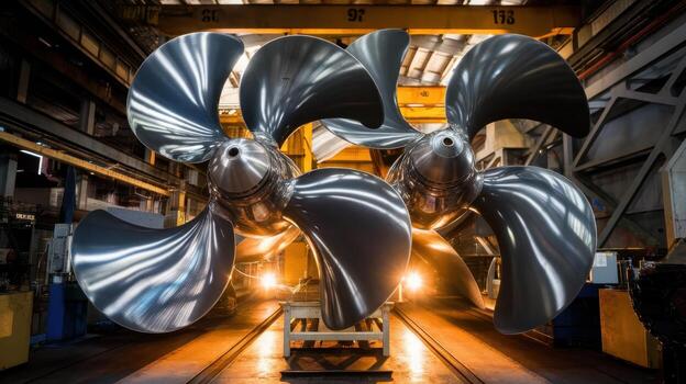 Large Ship Propellers Displayed in a Manufacturing Factory During the Daytime photo