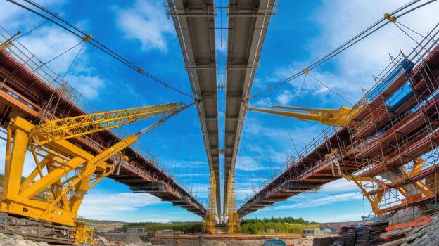 Bridge Construction in Scotland on a Sunny Day With Equipment and Scaffolding photo