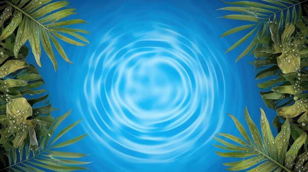 Tropical Leaves Frame a Rippling Water Surface Background photo