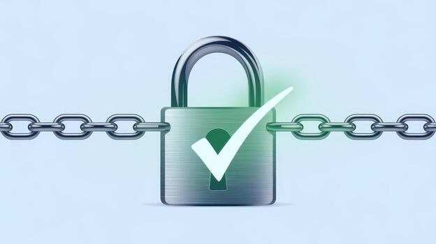 Secure Chain With Lock and Check Mark Representing Successful Security photo