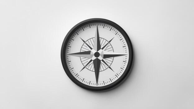 Compass With Black Frame Points North on White Surface Background photo