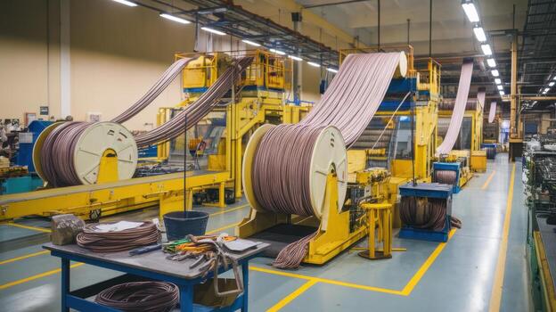 Cable Manufacturing Process With Large Spools at a Factory in Europe photo