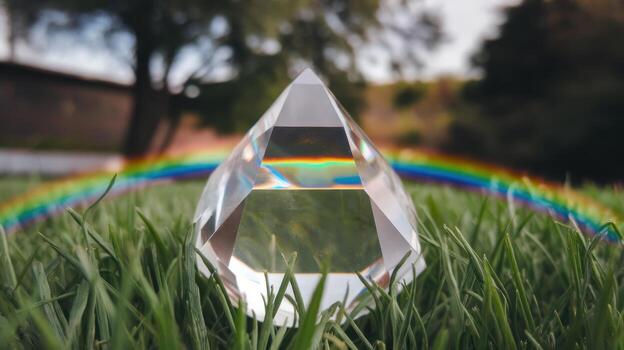 Crystal Prism Creating a Rainbow on the Green Grass in the Park photo
