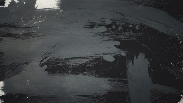 Abstract Black and Grey Painting Shows Brushstrokes and Paint Splatters on Canvas photo