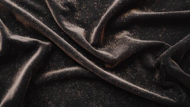 Dark Fabric With Light Speckles is Draped in Soft Folds, Creating an Elegant Textured Backdrop photo