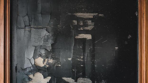 Black Paint With Cracks and Peeling on a Wooden Surface in a Frame photo