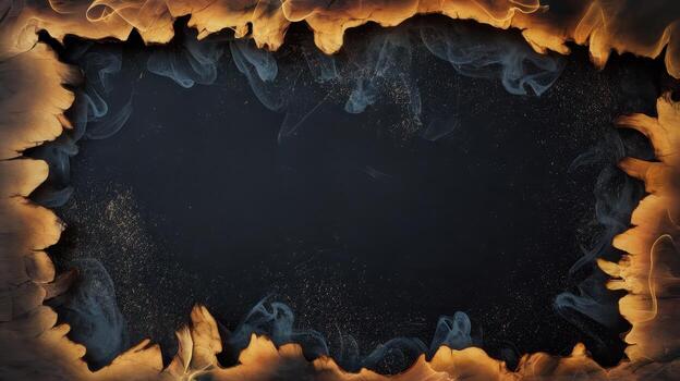 Abstract Frame With Golden Edges, Smoke, and Dark Background With Sparkles photo