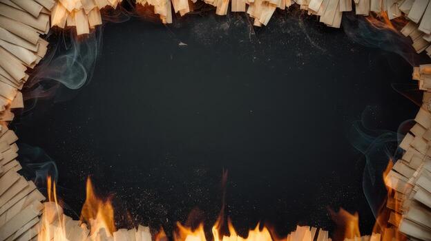 Burning Paper Frame Creating a Dark Void With Visible Smoke photo