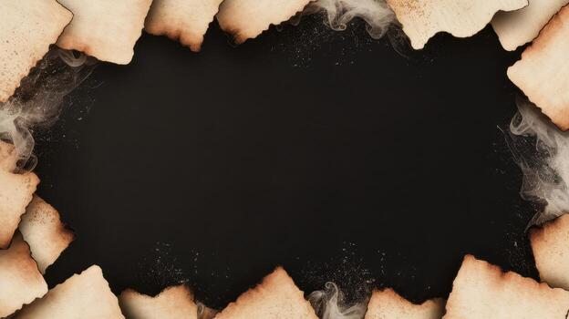 Burnt Paper Border With Smoke on Dark Surface Creates a Unique Backdrop Design photo