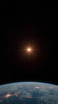 tierra ver desde espacio con un brillante estrella centrar marco a noche foto